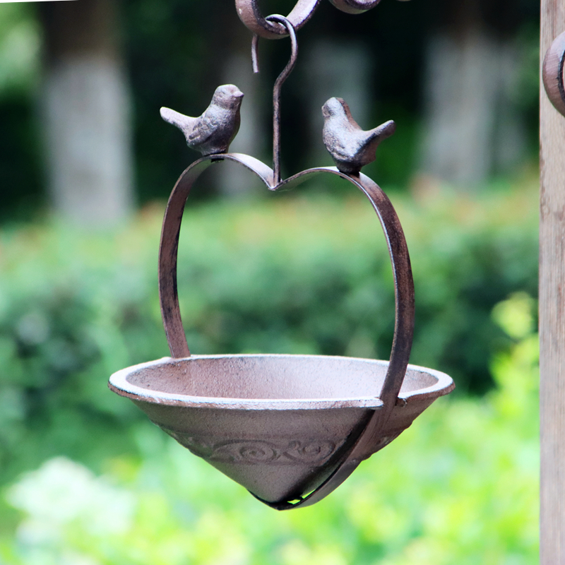 美式复古铁艺户外铸铁吊式喂鸟器花园摆件装饰庭院园艺杂货悬挂件