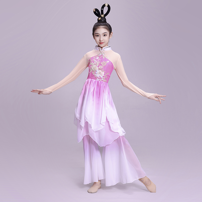 女童古典舞演出服儿童扇子舞表演服中国舞古风飘逸落花舞蹈服套装