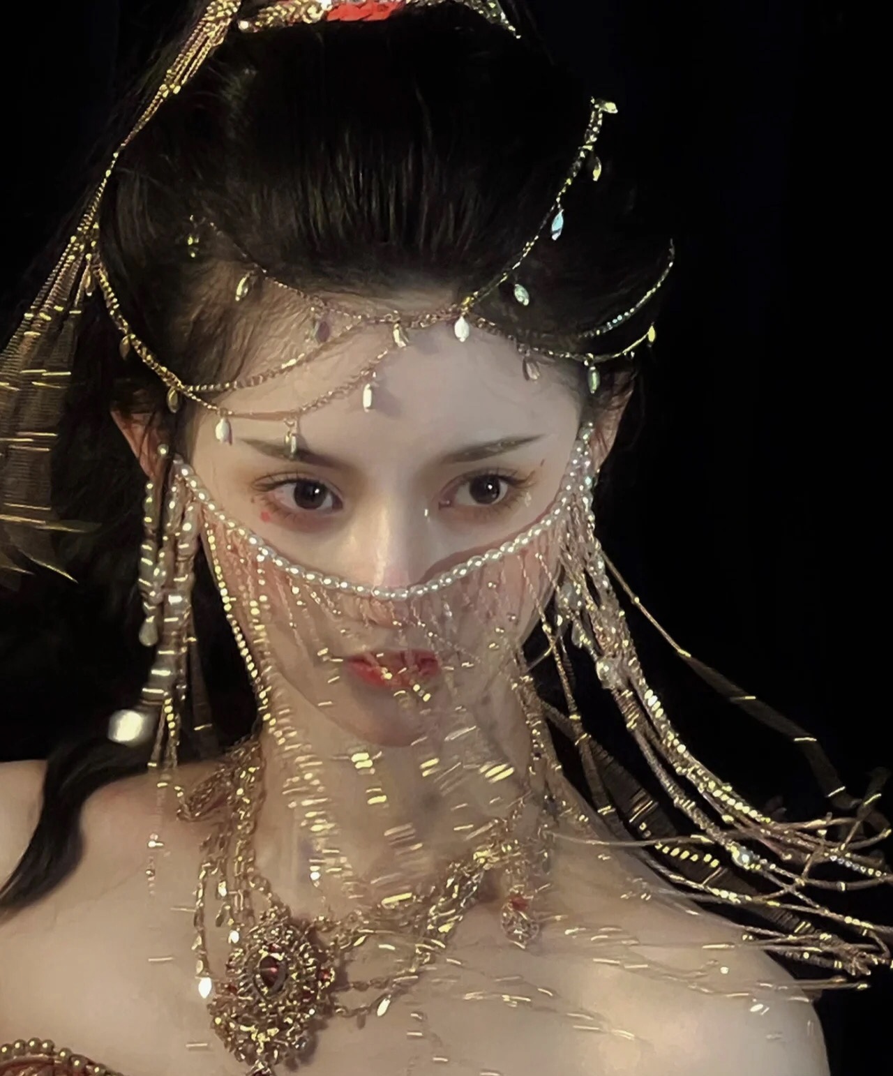 汉服面帘古风面纱流苏挂耳儿童发饰面帘遮脸头饰古装搭配饰品