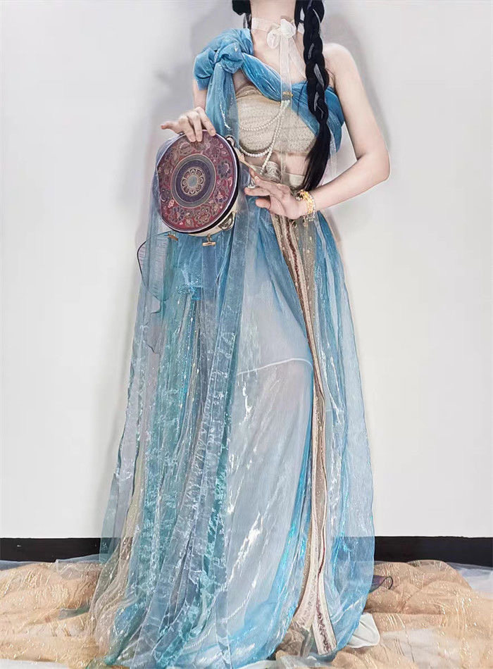 茉莉公主服装古风汉元素改良蓝色阿拉丁异域风情飞天敦煌沙漠服饰