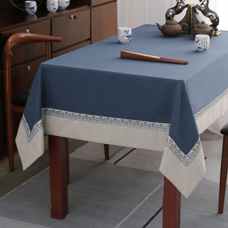 拼色复古桌布布艺中式会议长方形桌布棉麻风格轻奢高级感方形台布
