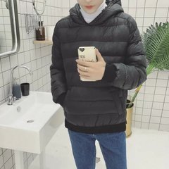 2016冬季棉衣男简约加厚连帽纯色青少年韩版大码学生套头棉服外套