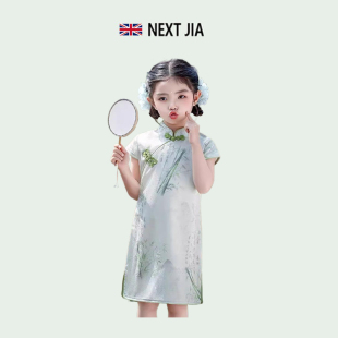 英国NEXT JIA女童夏季新款无袖旗袍裙儿童新中式中国风纯棉连衣裙