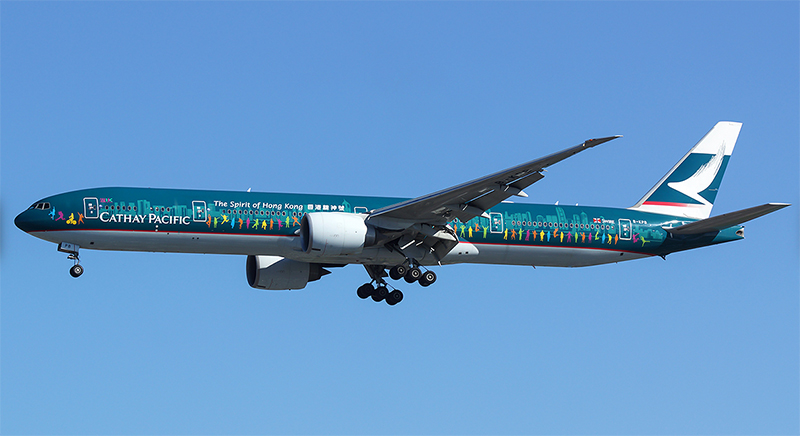 现货1400国泰航空b777300erbkpb客机模型wb4014香港精神