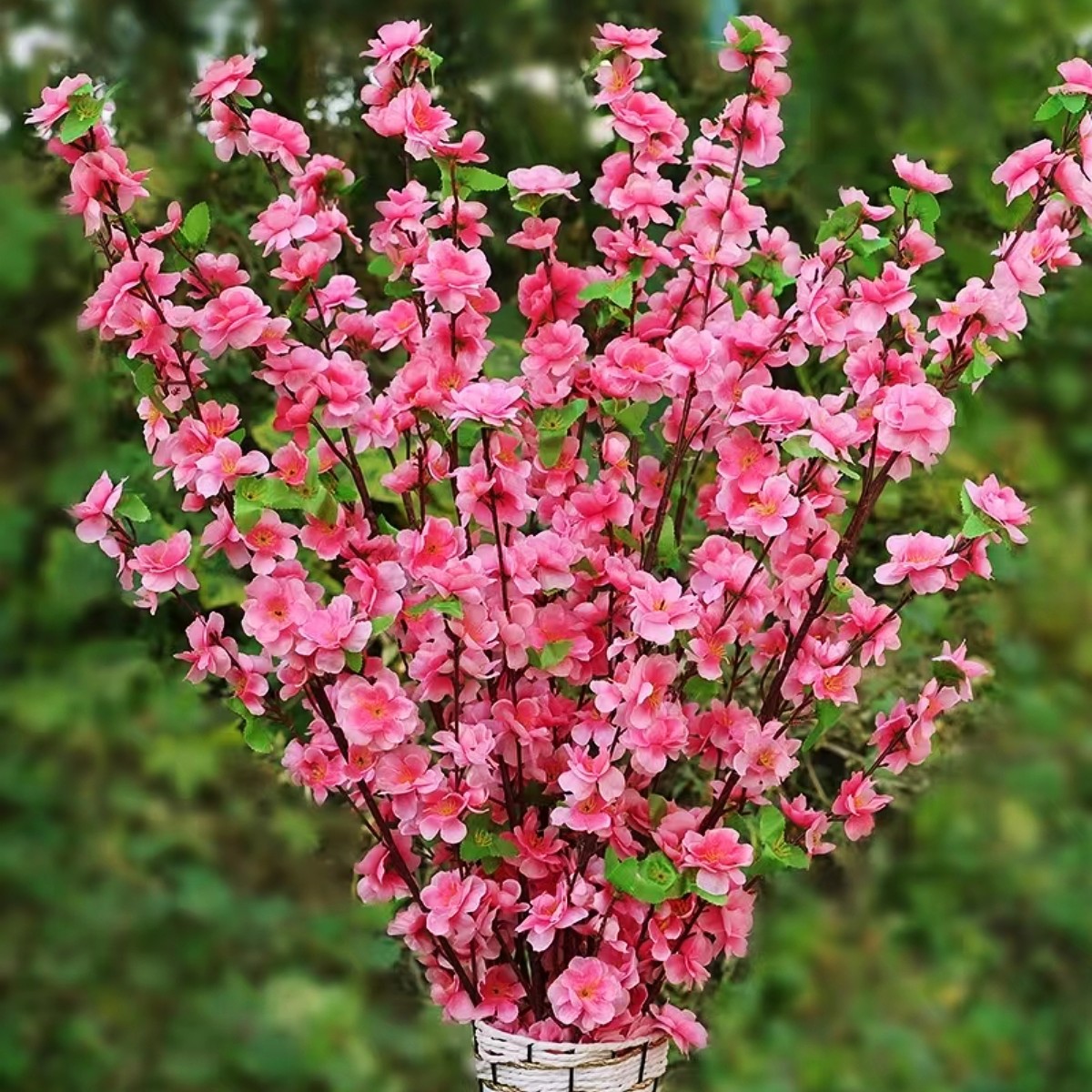 桃花枝仿真花客厅桃花婚庆桃花枝 塑料花装饰花落地假花绢布假花