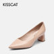 KISS CAT/接吻猫时尚尖头牛皮格纹粗高跟时装单鞋女鞋KA21101-15