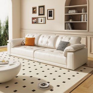 菲玛仕布艺沙发小户型客厅现代简约直排三人高靠背奶油风沙发棉麻
