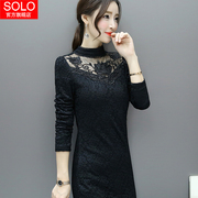 Lace bottoming shirt women's long-sleeved slim-fit mid-length 2021 autumn and winter new style inner plus velvet thick warm top
