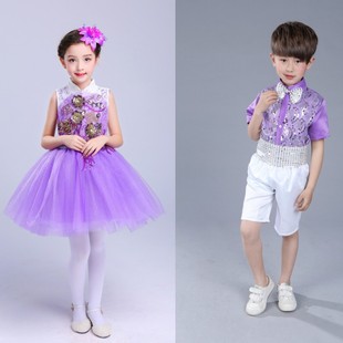 六一儿童演出服紫色女童蓬蓬纱裙幼儿园舞蹈服大班合唱表演服装