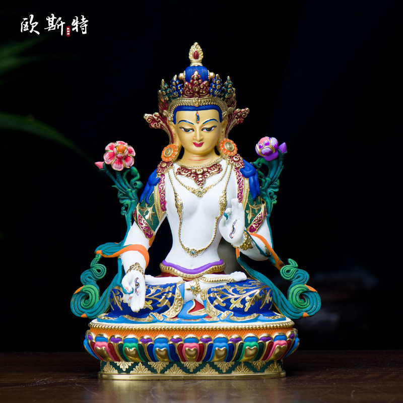 白度母佛像 藏传佛教台湾铜镀金彩绘密宗供奉佛像摆件