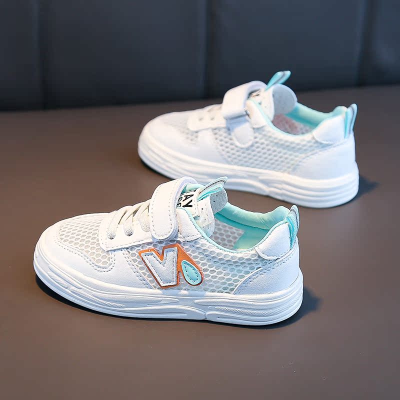 男童网鞋透气网面小白鞋2022年春夏新款女童板鞋儿童镂空单网鞋潮