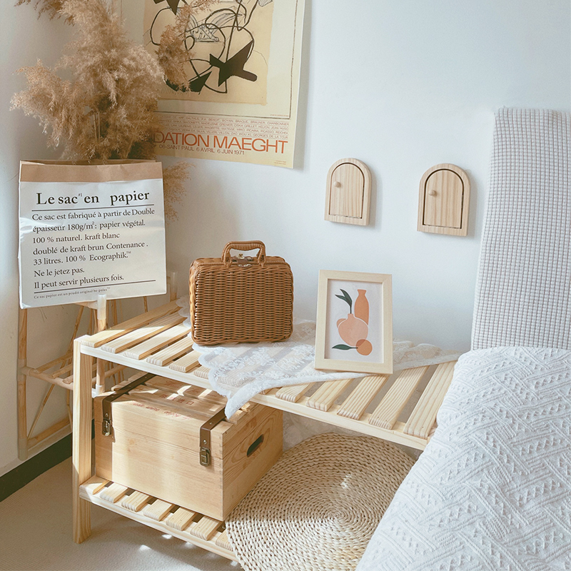 ins风排骨架实木落地卧室床头柜