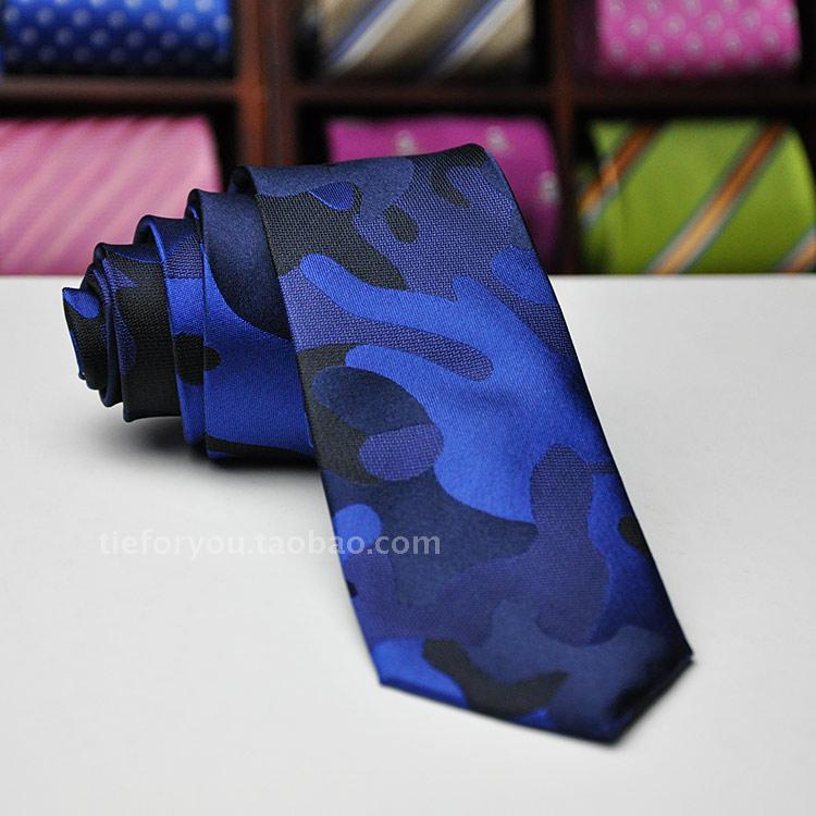 巴黎外贸原单真丝男商务男正装领带藏蓝色迷彩领带窄款流行国际