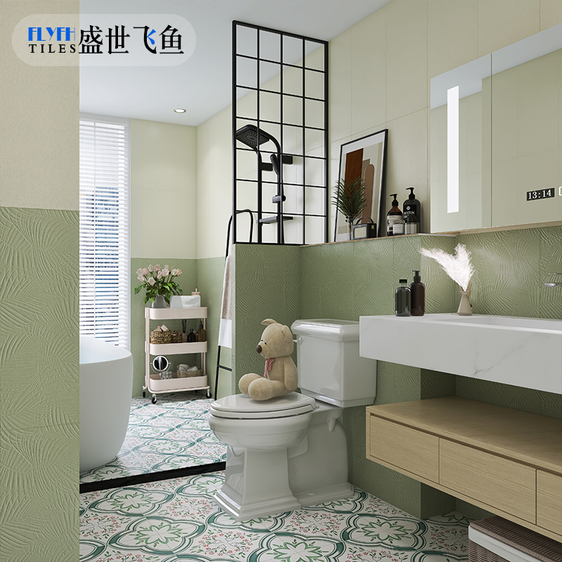 盛世飞鱼法式复古卫生间瓷砖酒红色浴室厕所墙砖薄荷绿散尾葵花砖