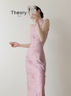 Theory wella 国风新中式改良设计无袖旗袍裙显瘦收腰连衣裙夏款