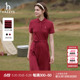 Hazzys哈吉斯短袖polo领连衣裙女2024夏季新品显瘦红色中长款裙子