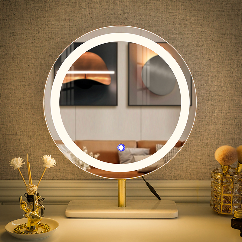 简约台式镜子化妆镜桌面网红轻奢大镜子带灯卧室 现代意式梳妆镜