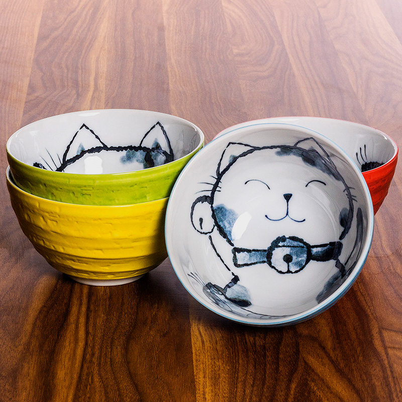 日本美浓烧招财猫陶瓷碗汤碗沙拉碗拉面碗大号家用饭碗釉下彩日式