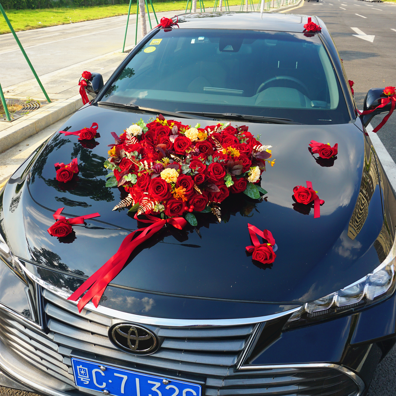 心形森系主婚车装饰车头花用品套装仿真花车结婚车队拉花全套布置