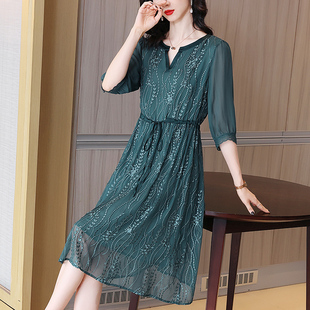 杭州重磅真丝连衣裙2024夏季新款小个子刺绣高级感桑蚕丝长裙高端