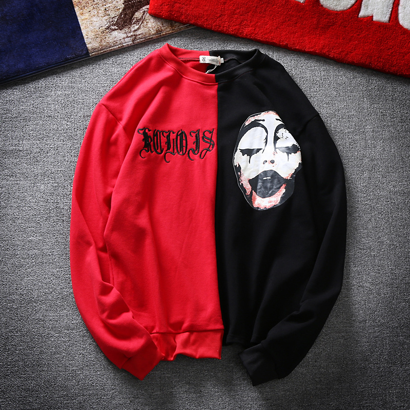 紅黑拼接刺繡bf風T恤男搞怪小醜印花秋衣服學生打底小衫長袖T恤男在類目 男裝, T恤中 - 來自Buy2taobao.com提供專業的淘寶代購服務