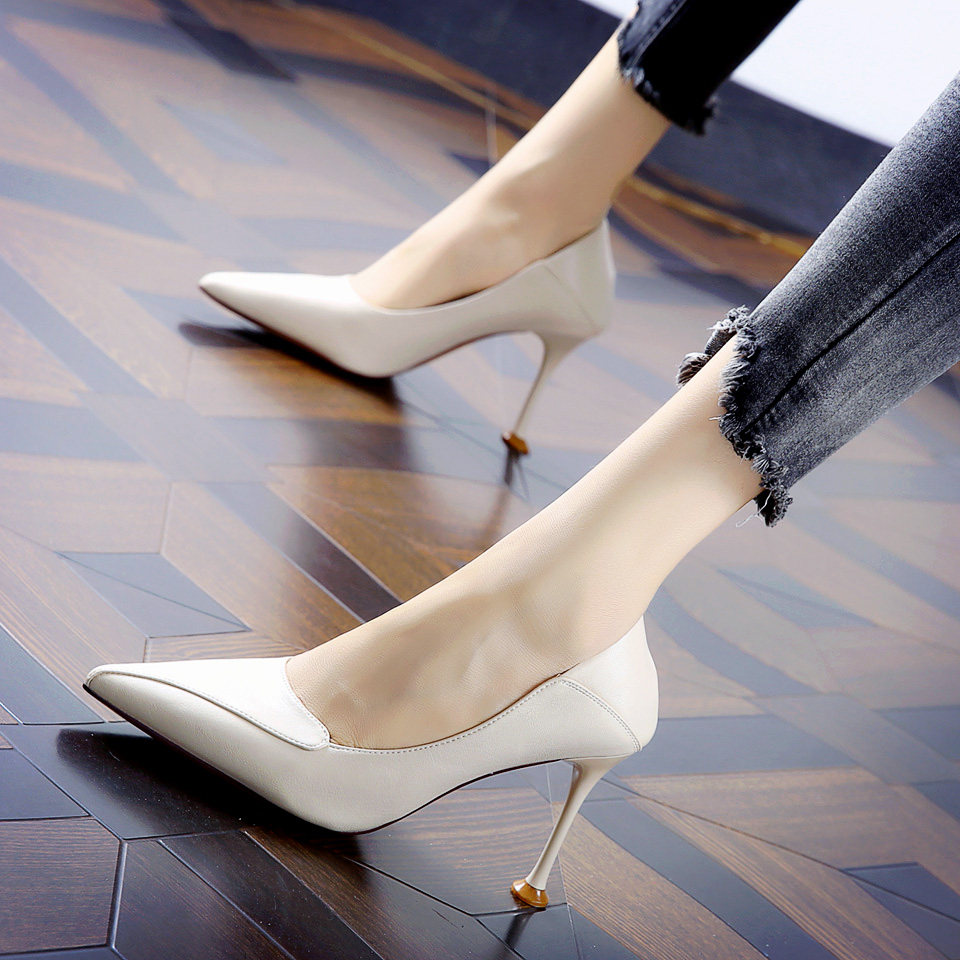 简约时尚通勤ol尖头工作鞋2021秋季新款细跟杏色四季高跟鞋女单鞋