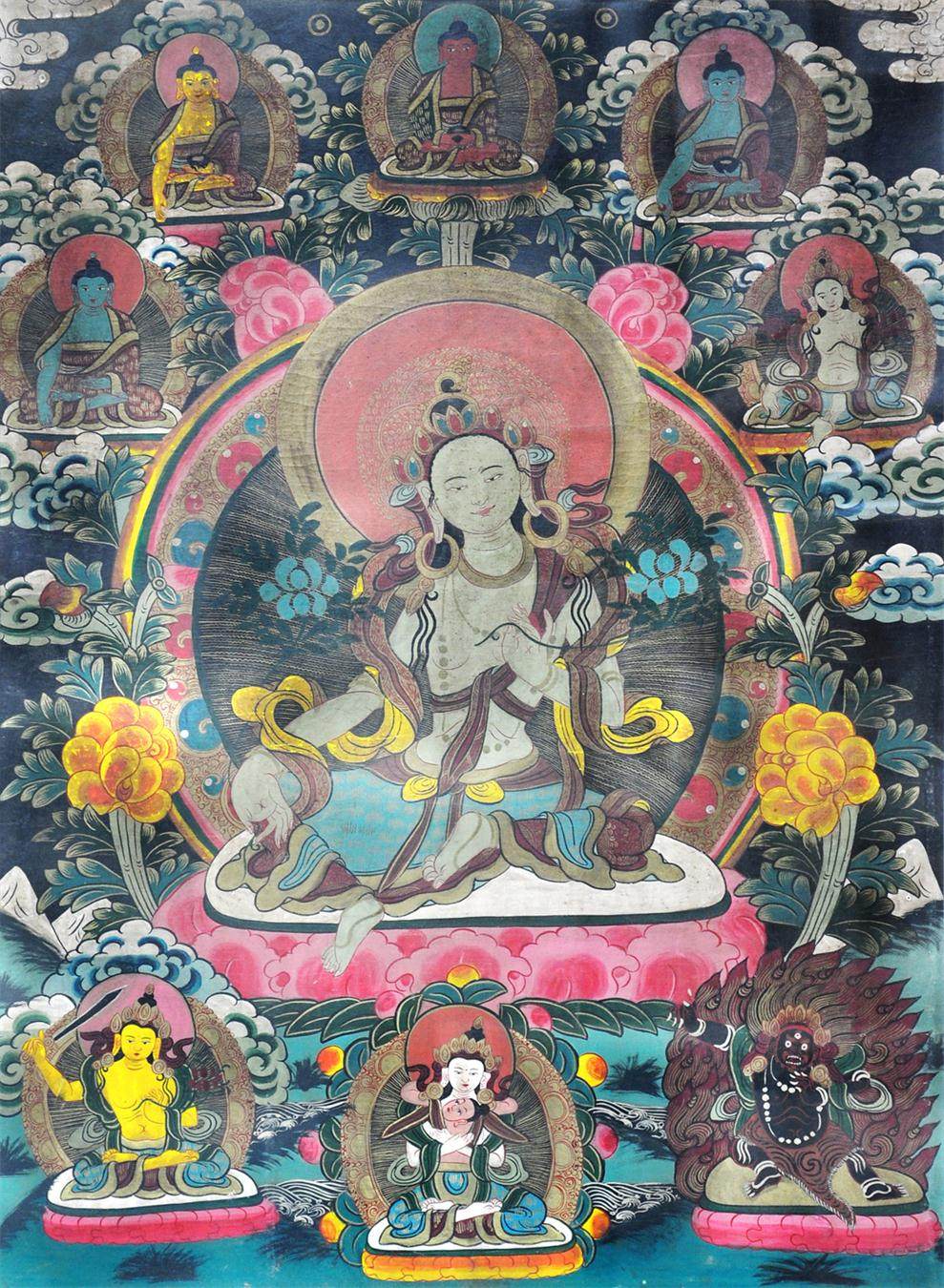 百年老唐卡开脸慈态《白度母像》藏传佛教经典艺术典藏