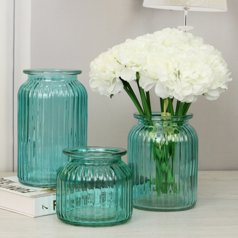 花瓶玻璃透明彩色欧式田园插花瓶居家装饰摆件干花瓶创意客厅花瓶