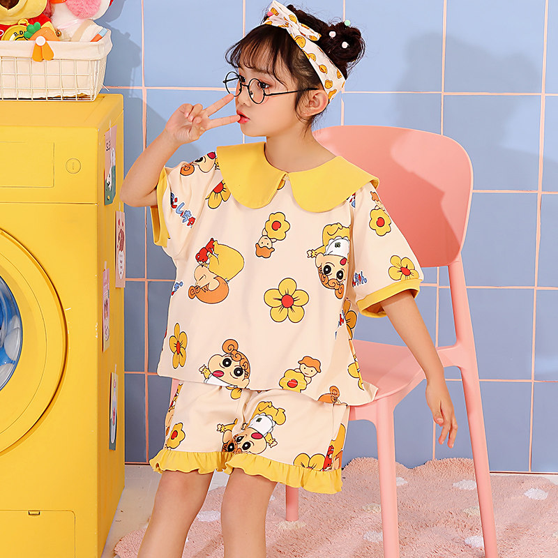 儿童睡衣女童纯棉短袖夏季薄款小女孩宝宝睡衣套装亲子母女家居服