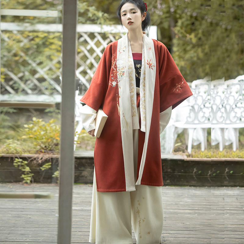 白鹿时-【枫和】红 原创  宋裤 毛呢长干寺 秋冬 改良汉服汉元素