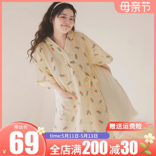 和服睡裙女布料纯棉纱布日系小熊短袖汗蒸服大码睡衣夏季家居服