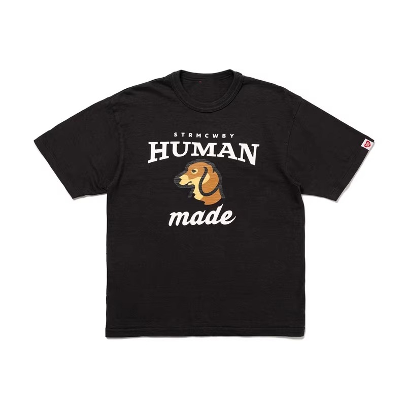 HUMAN MADE 24SS 日系新品小狗印花 复古情侣短袖宽松竹节棉T恤