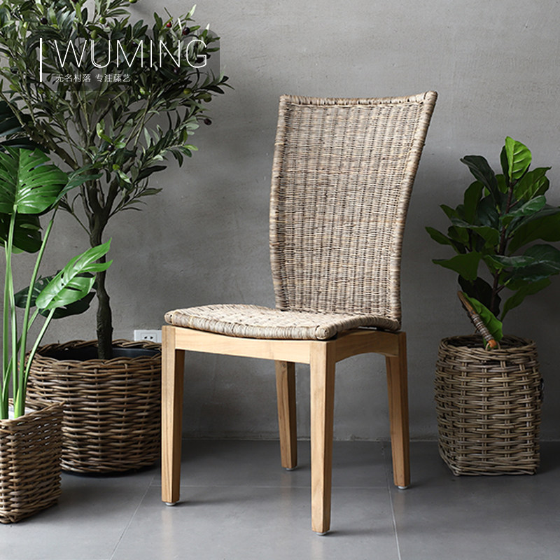 藤编高靠背餐椅单人椅复古藤艺编织休闲椅子简约民宿户外庭院藤椅