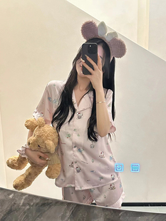 新款冰丝睡衣女夏季短袖kitty可爱甜美可外穿夏天家居服套装