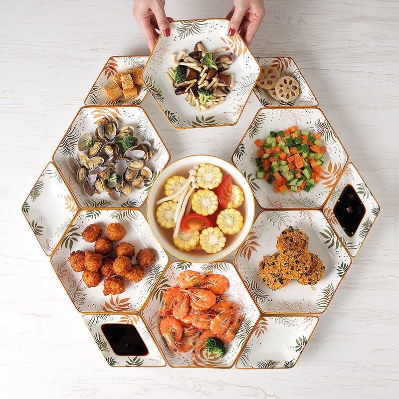 北欧网红大团圆拼盘餐具组合家用陶瓷年夜饭大聚餐摆盘菜盘子套装