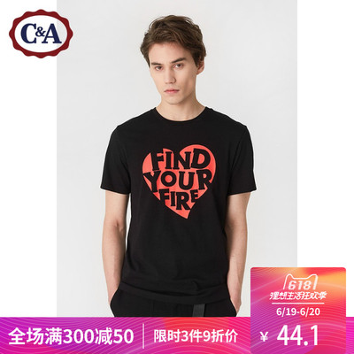 CA时尚字母印花纯棉短袖T恤 2018男式新品休闲图案上衣