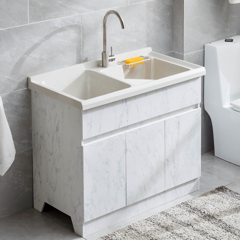 风仿岩板太空铝洗衣柜人造石英石带斜搓衣板大水池洗衣槽阳台已售1310