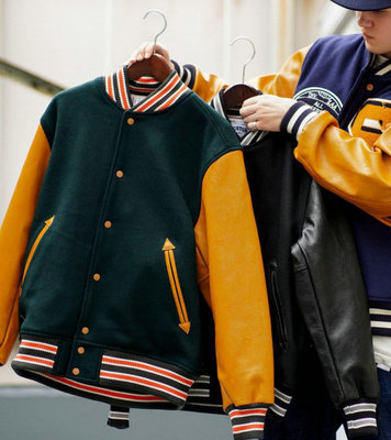 HST Wool Bomber Jacket 荔枝真牛皮袖麦尔登羊毛 飞行员棒球夹克