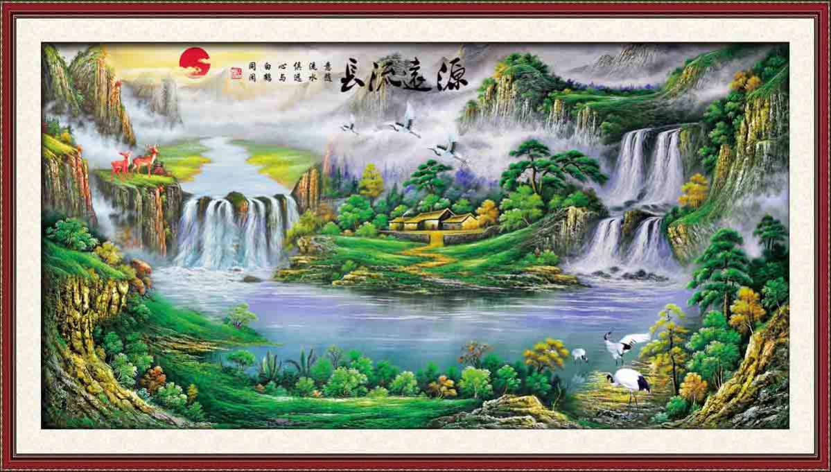 763海报印制展板写真贴纸素材798中堂山水风景自然墙壁画源远流长