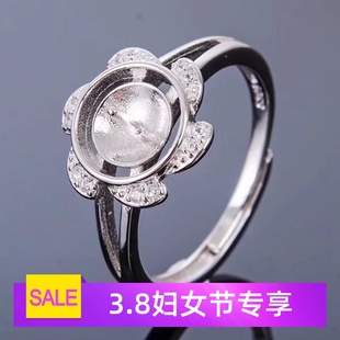 925银活圈戒指空托 时尚新款 圆珠戒托女 代镶嵌珍珠蜜蜡玉石