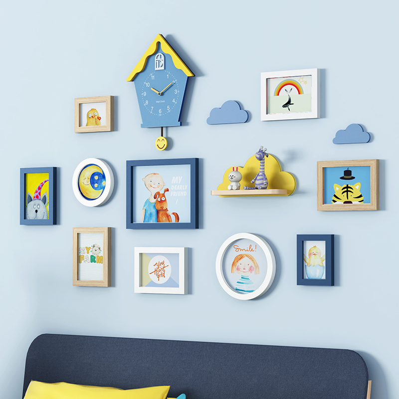 儿童相框挂墙实木创意组合可爱宝宝洗照片冲印加个性套装连体画框