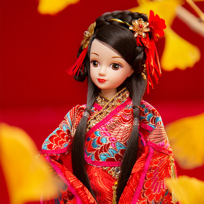 可儿汉服新娘公主换装关节女孩大红古装摆饰娃娃