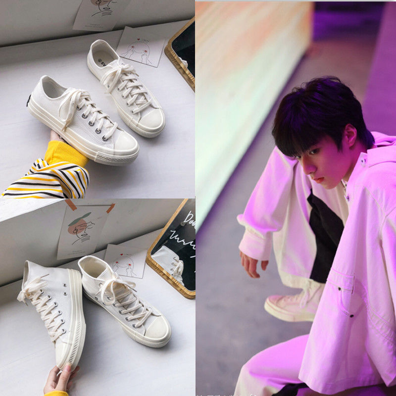 时代少年团南洛枳胡冰卿同款鞋白色高帮鞋配裙子的帆布鞋宋亚轩