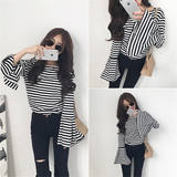 Foreign trade Clearance Korean Edition Women's wear Easy Off Shoulder stripe Long sleeve pagoda sleeve Socket leisure time jacket Foreign trade Clearance Korean Edition Women's wear Easy Off Shoulder stripe Long sleeve pagoda sleeve Socket leisure time jacket