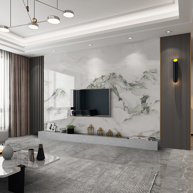 岩板轻奢电视背景墙瓷砖8002600大理石现代简约客厅木格栅影视墙