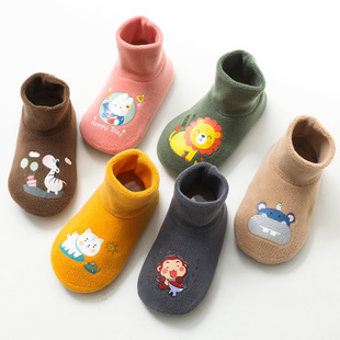 秋冬儿童加绒防滑地板袜加厚宝宝卡通婴儿鞋袜学步鞋室内韩国袜子