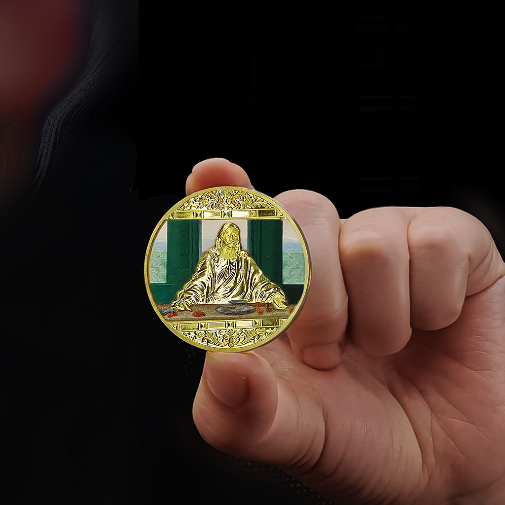 最后的晚餐纪念章 外国礼品镀金银镶钻硬币达芬奇工艺品收藏