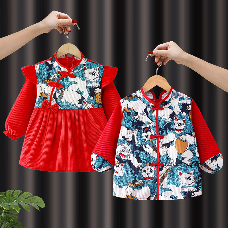 中国风儿童罩衣秋冬季洋气外穿宝宝吃饭围兜防水防脏男女童反穿衣
