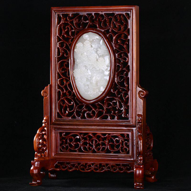 【源头臻品】 1490克 和田玉白玉 山清水秀 屏风 摆件