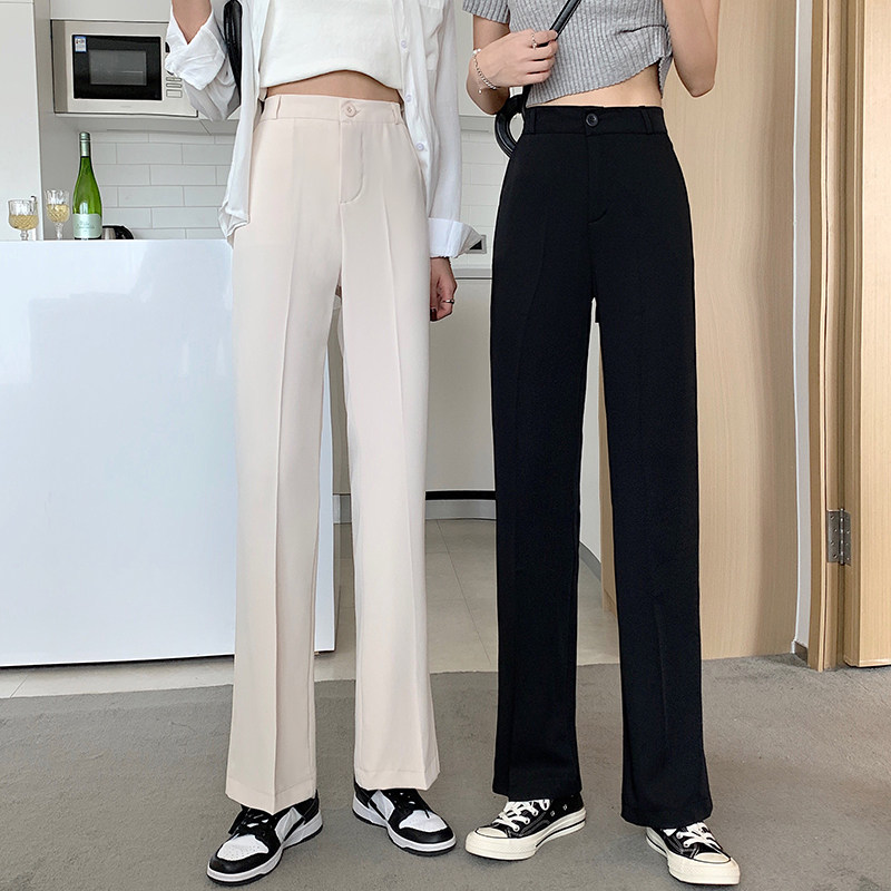 实拍实价修身微喇叭裤子女夏西裤阔腿裤高腰垂感2021新款西装裤